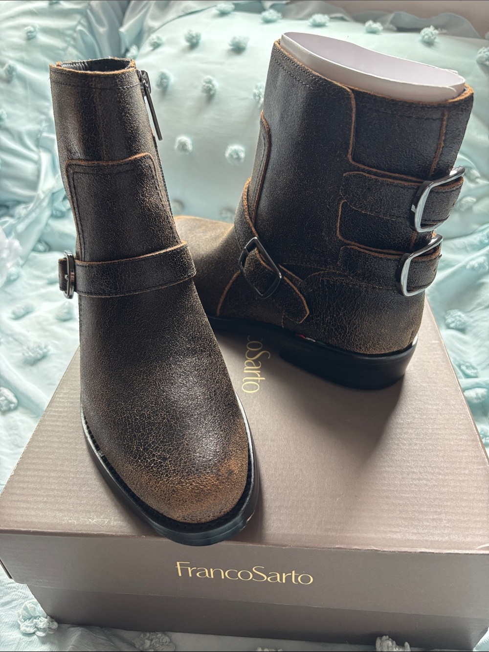 Franco Sarto Metallic Brown Buckle Ankle Boots